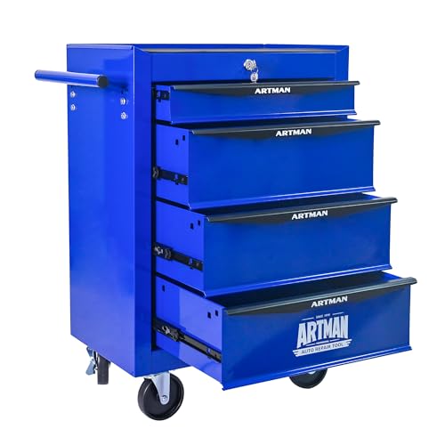 RYH 4 Drawers Rolling Tool Chest - 13" D x 20.9" W x 30.5" H Heavy Duty Mobile Tool Cart with Locking Wheels & Ball Bearing Drawers, Garage Tool Storage Cabinet (Blue, 4 Drawers) - color: Blue-black, size: 4 Drawers（30"H × 20"W × 13"D)