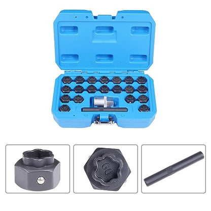 Wheel Lock Lug Nuts Set, Anti-Theft Lug Removal Tool, 22 Pcs Automotive Anti-Theft Wheel Screws Removal Key Socket Kit for BMW