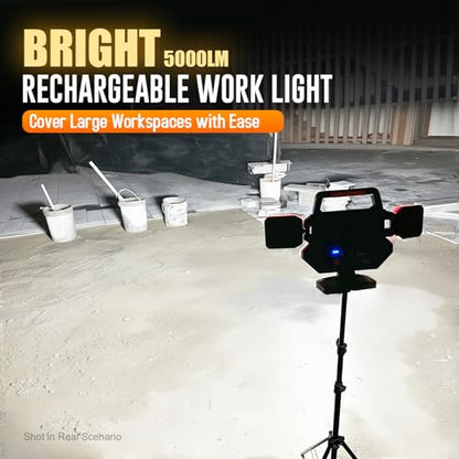 Tresda 5000LM Rechargeable Work Light, Magnetic LED Work Light with 360° Adjustable Foldable Design, 8000mAh Battery Powered Portable Work Light for Car Repair, Garage, Workshop, Camping & Emergency