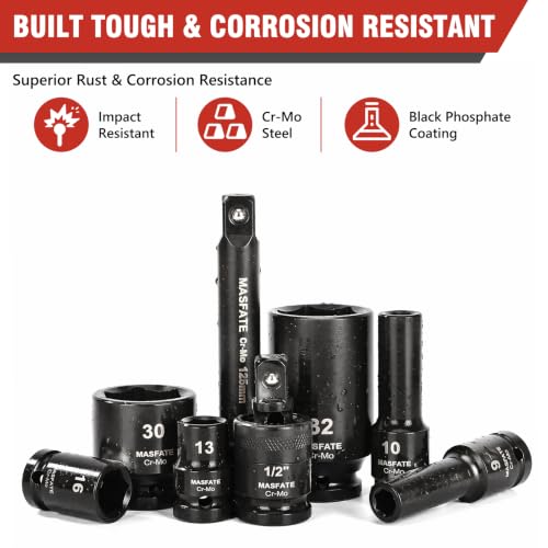 1/2" Impact Socket Set 40PCS, Metric Shallow & Deep 8-32mm | CR-MO Steel,6-Point Design,includes Extension Bars & U-Joint. Ideal heavy-duty kit for car and truck lug nut repair - size: 1/2" |Metric| 40-PCS |Shallow & Deep