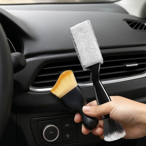 2PCS Car Interior Cleaning Brushes Set, 2-in-1 Dual-Head Vent Detail Brush with Curved Wave Design, Soft Bristles for Car & Makeup