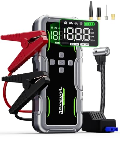 8000A Jump Starter with Air Compressor, 12V Portable Battery Jumper Starter Pack(All Gas/10.0L Diesel) for Car, Jump Box with 150PSI Auto Tire Inflator, LCD Display & Lights