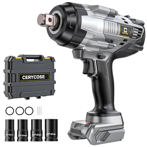 Cerycose 3/4" Cordless Impact Wrench Compatible with DeWalt 20V Battery, 1850 Ft-lbs (2500N·m) High Torque Brushless Impact Driver, 4 Sockets & Carrying Case, Heavy Duty for Trucks, Cars & Mowers - size: 3/4inch, style: Compatible with DeWalt& 4Sockets(No
