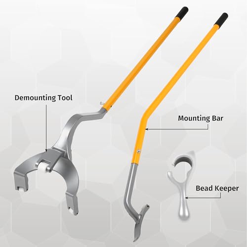 Tire Hammer Bead Breaker & Mount Demount Tool Set for 22.5-24.5 Semi Truck Bus Tires, Manual Tubeless Tire Changing Kit w/ Duck-Billed Wedge, 3-Piece Lever, Bead Keeper - Heavy Duty for Car Repair