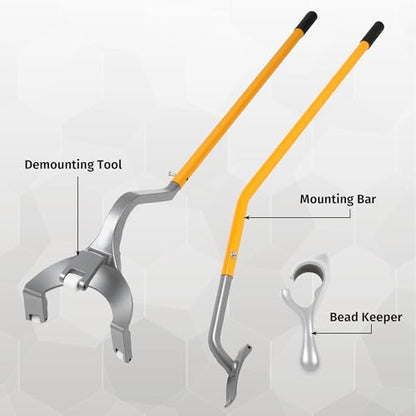 Tire Hammer Bead Breaker & Mount Demount Tool Set for 22.5-24.5 Semi Truck Bus Tires, Manual Tubeless Tire Changing Kit w/ Duck-Billed Wedge, 3-Piece Lever, Bead Keeper - Heavy Duty for Car Repair