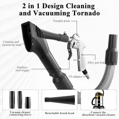 GOCCIDA 2IN1 Car Interior Detailing Air Cleaning Gun & Vacunm Gun | Multifunctional Car Cleaning Kit with Metal Nozzle,Extractor Vacuum Set Quickly Blasts Dirt and Dust from Surface with Air - color: white