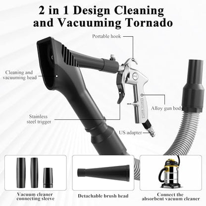 GOCCIDA 2IN1 Car Interior Detailing Air Cleaning Gun & Vacunm Gun | Multifunctional Car Cleaning Kit with Metal Nozzle,Extractor Vacuum Set Quickly Blasts Dirt and Dust from Surface with Air - color: white
