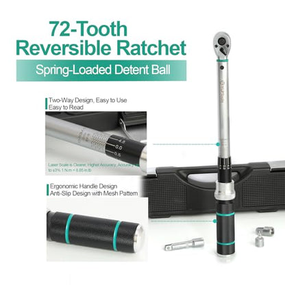 3-Piece Click Torque Wrench Set – 1/4", 3/8", 1/2" Drive, ±3% Accuracy, 72-Tooth Ratchet, Dual-Direction, Chrome Vanadium Steel, Includes Storage Cases - size: 1.67-16.67 ft-lb, 5-45 ft-lb, 10-150 ft-lb, style: 1/4 3/8 1/2-inch