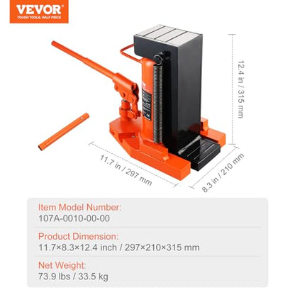 VEVOR Hydraulic Toe Jack, 10 Ton Lift, 20 Ton Capacity, 1.2-7.5 in Toe Height, 12.6-18.9 in Top Height, Air Hydraulic Claw Jack for Machinery - size: 10-20 ton