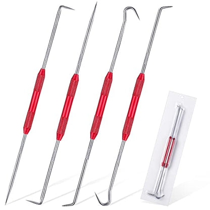Hotop 4 Pcs Hook and Pick Set Double Pointed Scribe Car Auto Oil Metal Pick O Ring Seal Puller Hooked Scriber Marking Tools for Carpenter Machinists Technicians, 9.06 Inches