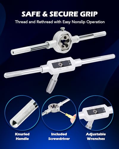 OMT Metric Tap and Die Set, Thread Repair and Cutting Kit with Wrenches | M3 M4 M5 M6 M7 M8 M10 M12 Sizes for Internal and External Threads, GCr15 Bearing Steel, Mechanics Machinists Garage and Shop - size: 40 pc Metric