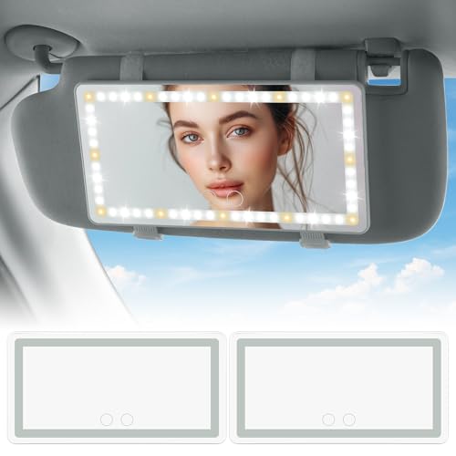 JOYTUTUS Car Sun Visor Vanity Mirror, Car Vanity Mirror With Lights, Makeup Mirror with 3 Light Modes & 60 LEDs, Rechargeable Car Mirror Dimmable Touch Control Travel Makeup Mirror for Car Truck SUV - color: White 2Pack