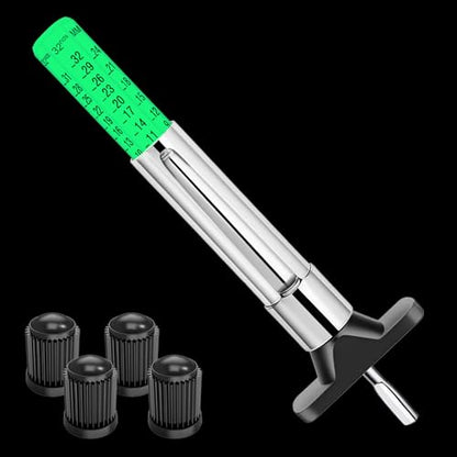 Tire Tread Depth Gauge 1/32 Inch & 25mm, 6-Sided Color Coded Tread Depth Gauge with Pocket Clip, Dual Scale for Car,Truck,Moto,Glow-in-The-Dark - size: 1PCS