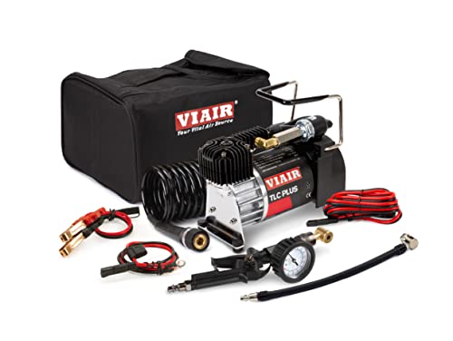 VIAIR TLC PLUS Air Compressor - Portable, Compact Tire Inflator with 120 PSI - Includes Presta Valve Chuck, Shop-Style Inflation Gun, 2-Pin SAE & 30ft Coil Hose - For Tubeless Bike Tires Setup - style: TLC PLUS Air Compressor