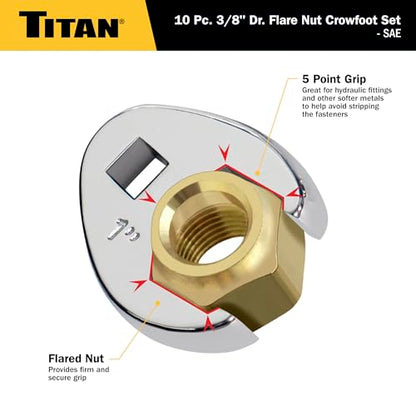 Titan 17296 3/8" Drive SAE Flare Nut Crowsfoot Wrench Set