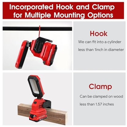 CRAFTSMAN V20 6500K LED Rechargeable Work Light, 2000LM &1000LM 2 Brightness Settings, Hook and Clamp for Multiple Mounting Options, Cordless, Battery Not Included