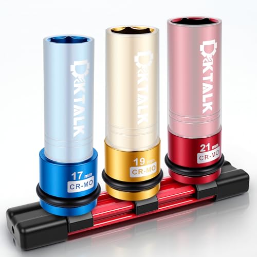 1/2 Drive Lug Nut Socket Set, 3PCS Metric 17mm 19mm 21mm Impact Socket with Removable Protect Sleeves And Bracket, Cr-Mo Steel, 6 Point, Non-Marring Deep Thin Wall Wheel Lug Nuts Socket - color: 3pcs-17mm 19mm 21mm