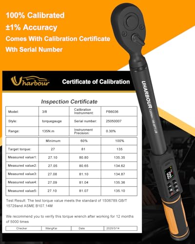 Uharbour 3/8" Drive Digital Torque Wrench 1.5-99.5 ft-lbs/6.8-135Nm | ±1% Accuracy Electric Wrench, Dual Direction Ratchet, Vibration & LED Alert - size: 3/8" Drive, style: 1.5-99.6 Ft.lb