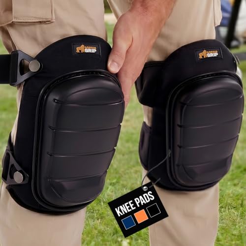 GORILLA GRIP® Knee Pads for Work, All Day Comfort Gel Cushion and Soft Foam for Men, Slip Resistant Heavy Duty Hard Cap, Adjustable Straps for Flooring, Construction and Gardening, Black - color: Black