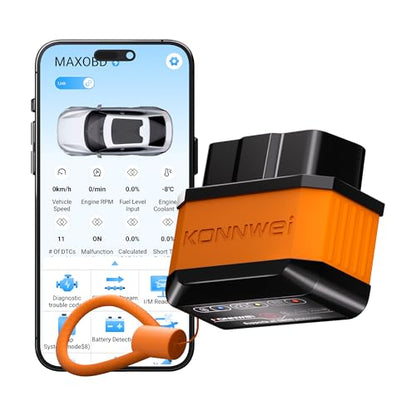 KONNWEI OBD2 Bluetooth Scanner Engine Code Reader w/Power ON/Off Button | Wireless Car Scanner w/Battery voltage Test Live Data Stream Freeze Frame I/M Readiness for iOS & Android