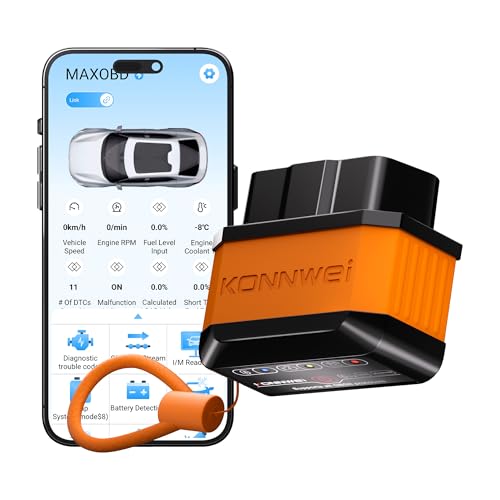 KONNWEI OBD2 Bluetooth Scanner Engine Code Reader w/Power ON/Off Button | Wireless Car Scanner w/Battery voltage Test Live Data Stream Freeze Frame I/M Readiness for iOS & Android
