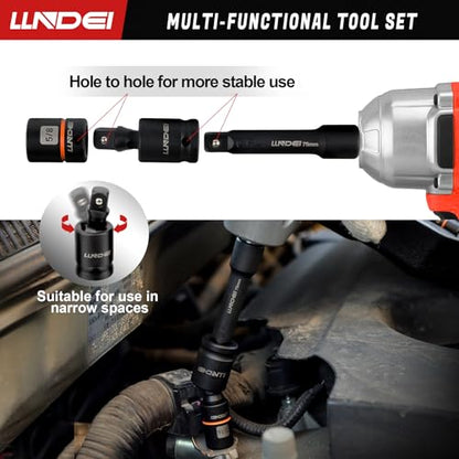 LLNDEI 3/8 inch Drive 12 Point Socket Set 71 Piece,SAE(5/16-3/4in) and Metric(8-22mm),Deep & Shallow,CR-V.With Drill Socket Adapter & Extension Bar 3/8 in,Hex Key Set 12Pt Can Also Be Used on 6pt