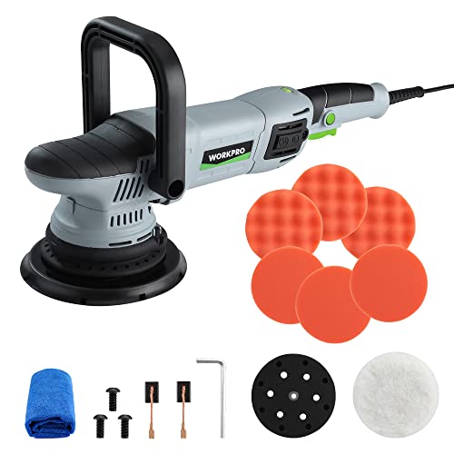 Fathers Day Ideal Gifts for Dad - WORKPRO Buffer Polisher, 6-inch 1080W Dual Action Random Orbital Polish Kit for Car Detailing, 6 Variable Speed DA Polisher with Backing/Woolen/Foam Pads
