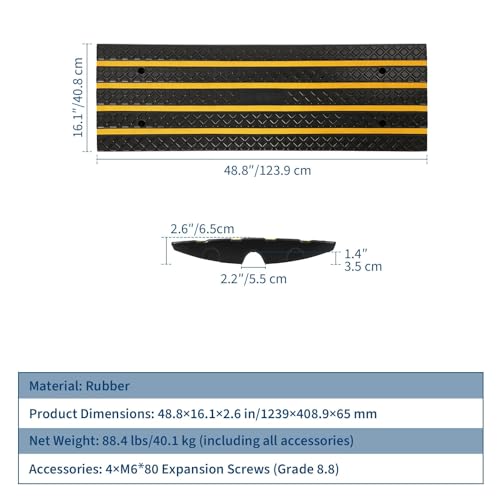 4Ft Car Vehicle Curbside Driveway Ramp Heavy Duty Curb Ramps Gutter Bridge | Heavy Duty 33,000 lbs Capacity Low Profile Slope Ramps, 2.6" Rise Anti-Slip for Vehicles RVs Truck Wheelchair Motorcycles - size: 48.8-inch-Long,1-Pack