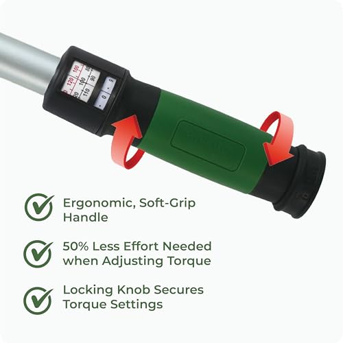 Click-Style Torque Wrench - ⅜” Drive 50 - 250 in. lbs. (5.65–28.25 n.m.) 45 Tooth Ratchet Socket Wrench for Mechanic Tool Set, Easy Read Scale & Ergonomic Grip, Professional Hand Tools for Repairs - size: 3/8-Inch, style: 50-250 in.-lb