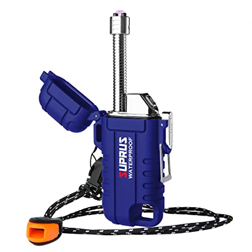 SUPRUS Waterproof Lighter Windproof Lighter Arc Plasma Lighters USB-C Rechargeable with Expandable and Flexible Neck for Outdoor, Camping & Kitchen (Blue) - color: Blue