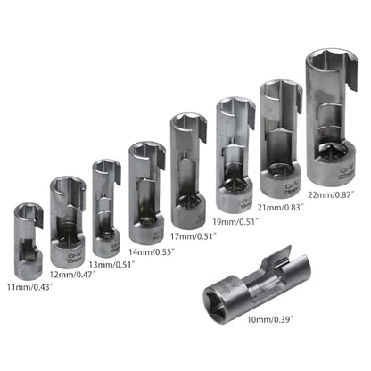 RULLINE 3/8" 1/2" Diesel Injector Fuel Line Socket Wrench Set 10-22mm for Thermo Switches, Fastener on Bent Pipes, EGT Sensor, ect.