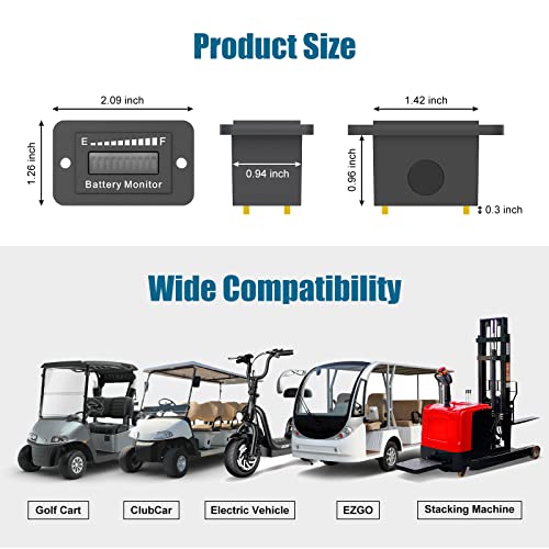 12V 24V 36V 48V 60V 72V Golf Club Cart Battery Monitor Meter for Yamaha EZGO Motorcycle LED Battery Capacity Indicator Meter Waterproof Lead-Acid or Lithium ion Battery Level Indicator Monitor Gauge