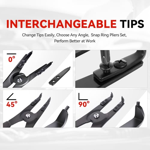Auto Dynasty 16" Snap Ring Pliers Set 2pcs Heavy Duty Circlip Pliers Tools Internal External with 0° 15° 45° 90° Tips and Various Angled Tips - style: 2pc Plier Long Reach