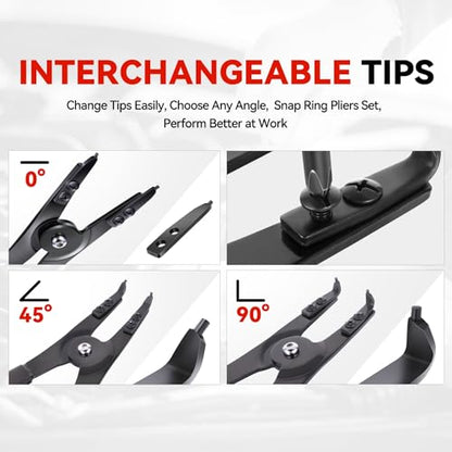 Auto Dynasty 16" Snap Ring Pliers Set 2pcs Heavy Duty Circlip Pliers Tools Internal External with 0° 15° 45° 90° Tips and Various Angled Tips - style: 2pc Plier Long Reach