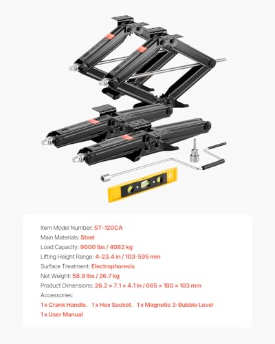 VEVOR 9000 lbs RV Scissor Jacks, 4-23.4 in RV Stabilizer Leveling Scissor Jacks, Set of 4, Heavy Duty Stabilizer Jack with Crank Handle, Socket and Bubble Levels, Not Easily Bent or Deformed - size: 9000 lbs, style: 4 PACK