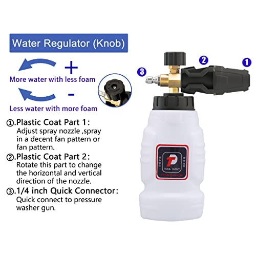 Tool Daily Foam Cannon, 1/4 Inch Quick Connect, Power Washer Foam Cannon with 5 Pressure Washer Nozzles,1 Liter - size: 1 L