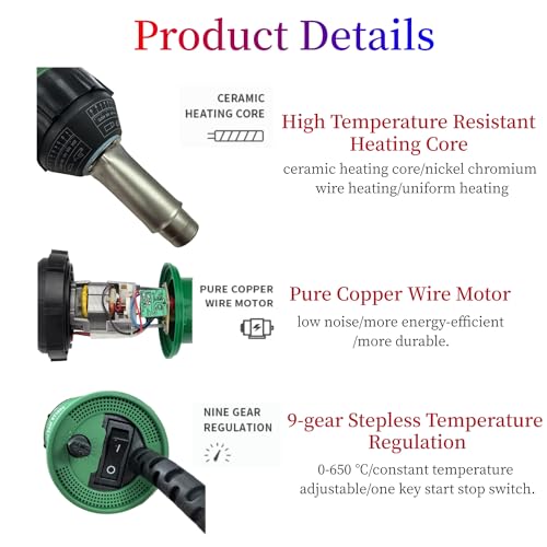110V 1600W Hot Air Plastic Welder Hand Held Heat PVC Vinyl Linoleum Flooring Hot Air Welding Gun Tools Kit (Set 1)