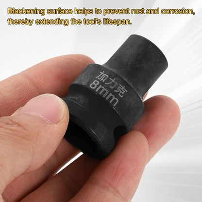 HARFINGTON 3pcs 4 Point Square Socket 1/2" Drive 8mm Metric Square Impact Socket CR-V Blackening Standard Wheel Sleeve Pneumatic Sleeve Tool for Auto Repair Mechanical Maintenance Home Use - size: 8mm