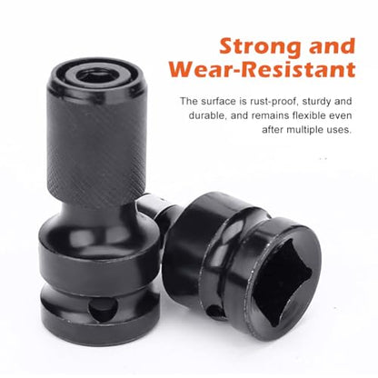 2pcs Impact Wrench Bit Adapter, Bit Holder Socket Adapter, 1/2 to 1/4 Inch, High Hardness Carbon Steel, Safety Clamp, Robust and Durable(COLOR:Black)