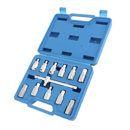 12 Pcs Drain Plug Key Socket Set - Premium Steel Axle Oil Sump Wrench for Engine Gear Box Repair