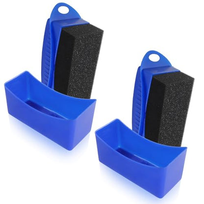 2Pcs Tire Dressing Applicators,Tire Shine Applicator Pads,Reusable Tire Dressing Sponge Pad Car Tire Applicator Pads with Lid for Car Glass, Painted Steel & Porcelain (Blue, Rectangular - size: Blue, Rectangular