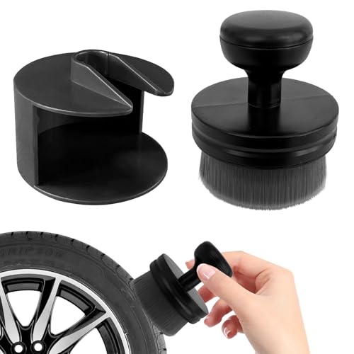 Tire Shine Applicator Brush, Wheel Brush, Tire Dressing Applicator with Seal Cover, High Density Soft Detailing Bristles for Wheel Shine Polish Wax and Car Interior Cleaning (Black/Gray) - color: Black/Gray