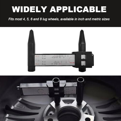 KVAEY Wheel PCD Gauge, Wheel Rim Bolt Pattern Measuring Tool, Automotive Wheel Stud Measuring PCD Ruler for Quick Measurement, Lug Bolt Pattern Gauge for 4 5 6 8 Holes Sliding Caliper