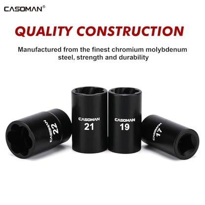 CASOMAN 5 Pieces 1/2"Dr. Twist Socket Set, Lug Nut Remover Tool Metric Bolt and Lug Nut Extractor Socket Tools - size: 5-Piece