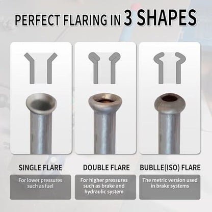 DPTOOL Brake Line Flaring Tool Kit, 45 and 37 Degree Single, Double and Bubble Flares, Brake Line and Tubing Flaring Tool for 3/16", 1/4", 5/16", 3/8" and 4.75mm Tubing - size: 37&45 Degree