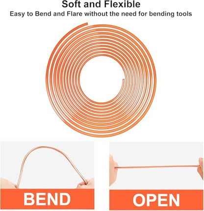3/16" Complete Brake Line Repair Kit with Protector, Enhance the Corrosion Resistance and Wear Resistance of 25-Foot Copper-Coated Tubing, Including Flaring Tool & Fittings