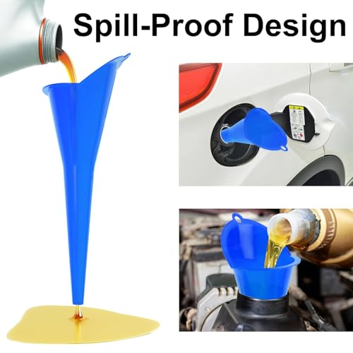 3-Pack Long-Neck Oil Funnels, 11" Multi-Purpose Funnels for Automotive & Motorcycle Use – Reusable Funnel for Oil, Gas & Transmission Fluid (Blue) - color: Blue