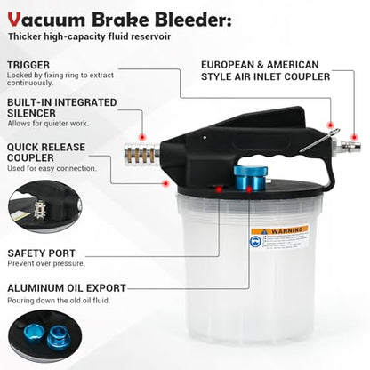 2L Brake Bleeder Vacuum Pump Kit with 1L Refilling Bottle and 2 Silicon Bleed Hoses,Pneumatic Brake Fluid Extractor Suitable for Most Brake Mast Cylinder - size: 2L