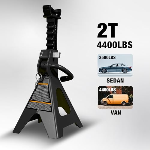 YELLOW JACKET Jack Stands 2 Ton with Double Locking for Lifting Car SUVS, 4400 lb Capacity, Heavy Duty Steel, 1 Pair, Black