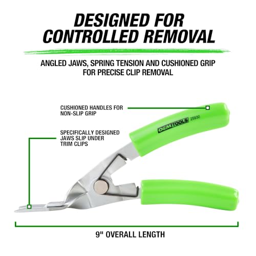 OEMTOOLS Panel and Trim Clip Pliers, Automotive Fastener Removal Tool | Chrome-Plated Alloy Steel Construction, Molded Rubber Comfort Grip, 2-Step Tip Minimizes Risk of Clip Damage - style: 1 piece panel clip pliers